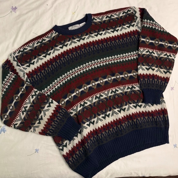 VINTAGE abstract grandpa knit sweater - Picture 3 of 12